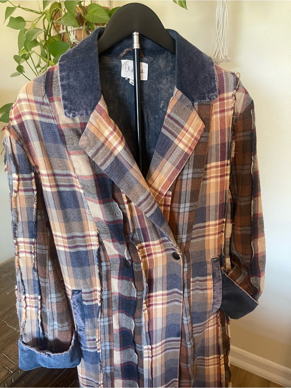 Oli & Hali Blue and Tan Plaid Coat with Navy Lining - Picture 3 of 3